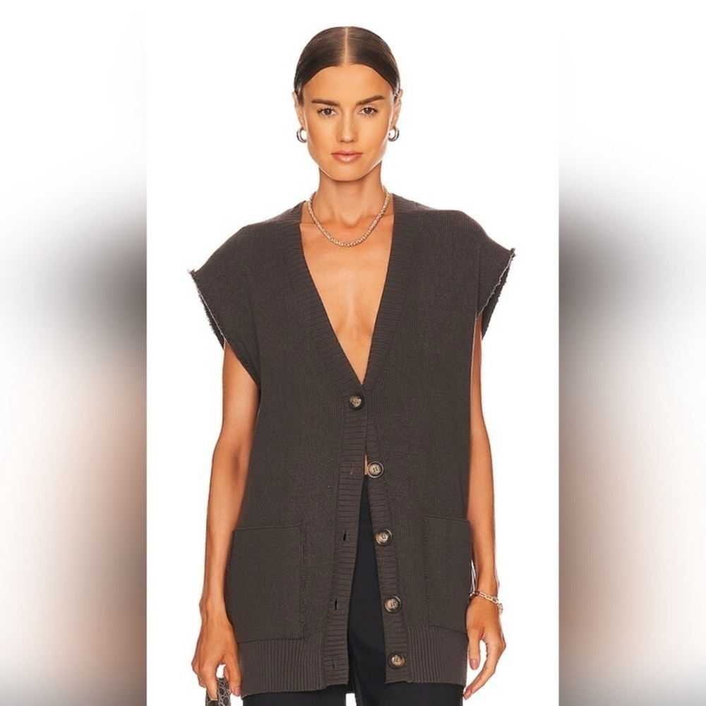 Free People Oakleigh Oversized Boyfriend Sweater Vest Charcoal Small